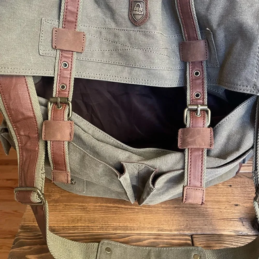 serbags Canvas Messenger Green and Brown Substantial Bag